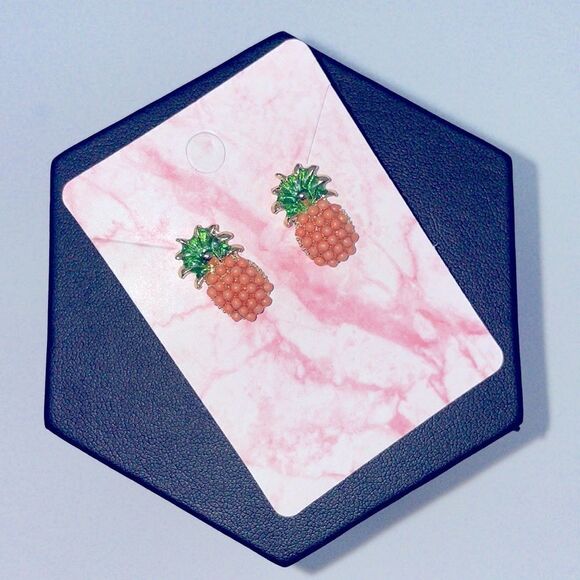 Orange Coral Pineapple Post Studs Earrings - Picture 3 of 7